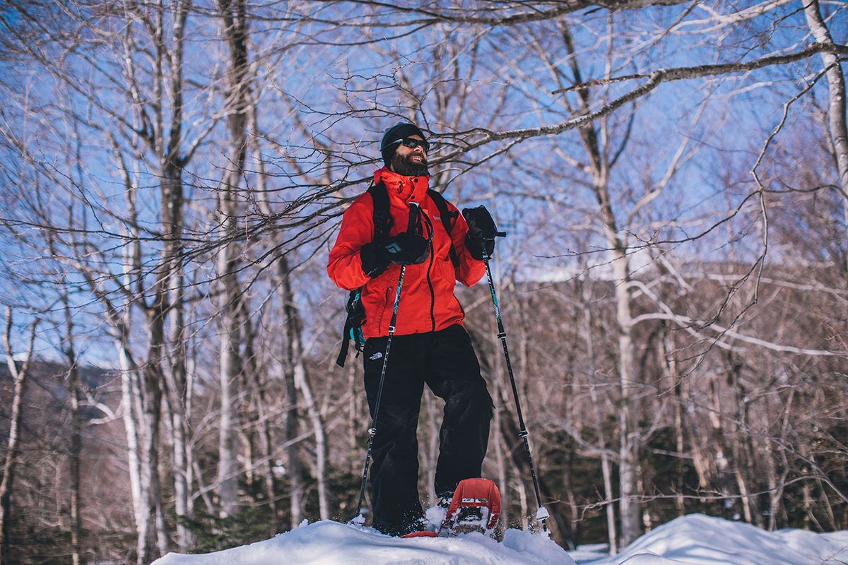 A snowshoer in the White Mountains of NH