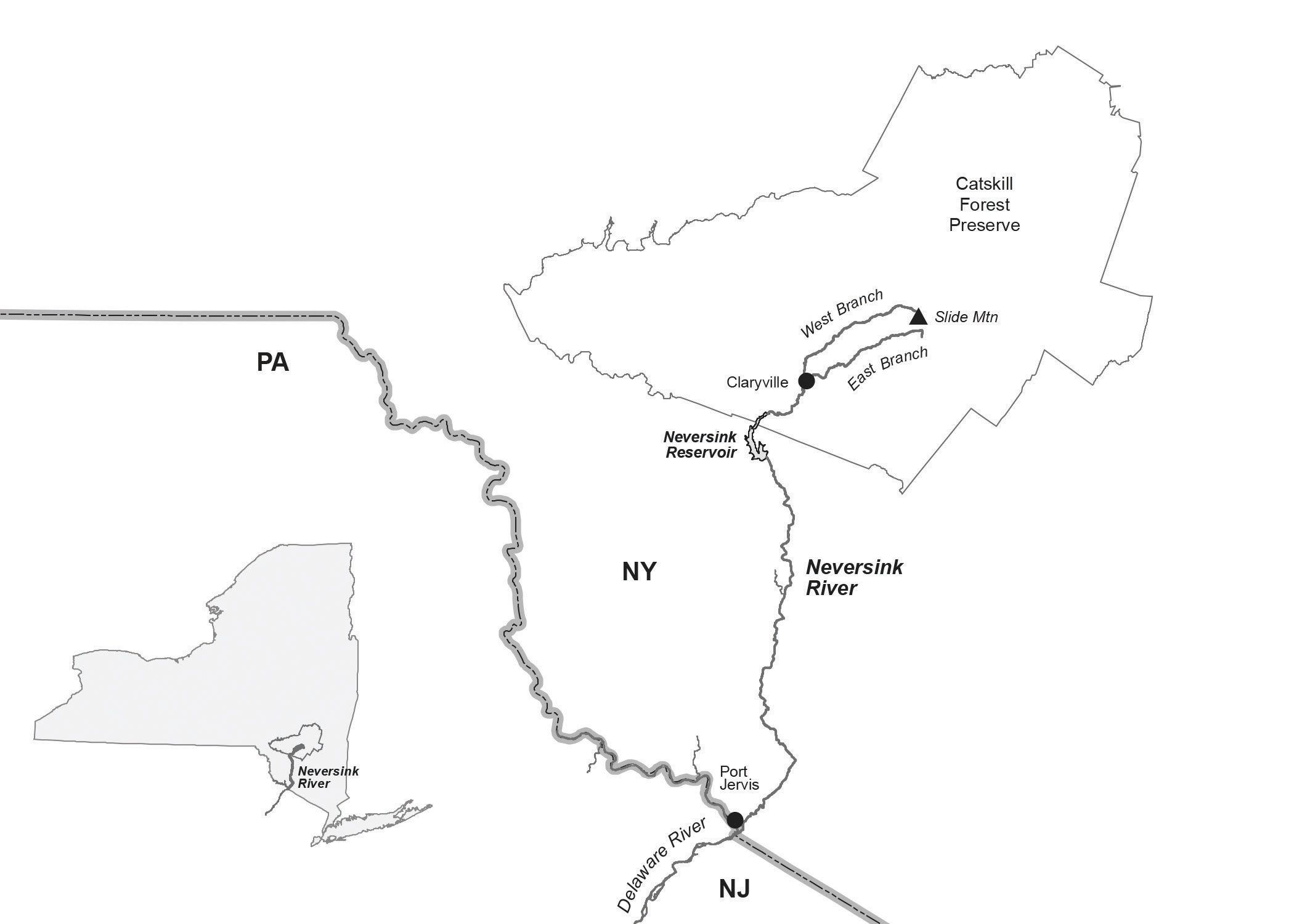 map of the Neversink River