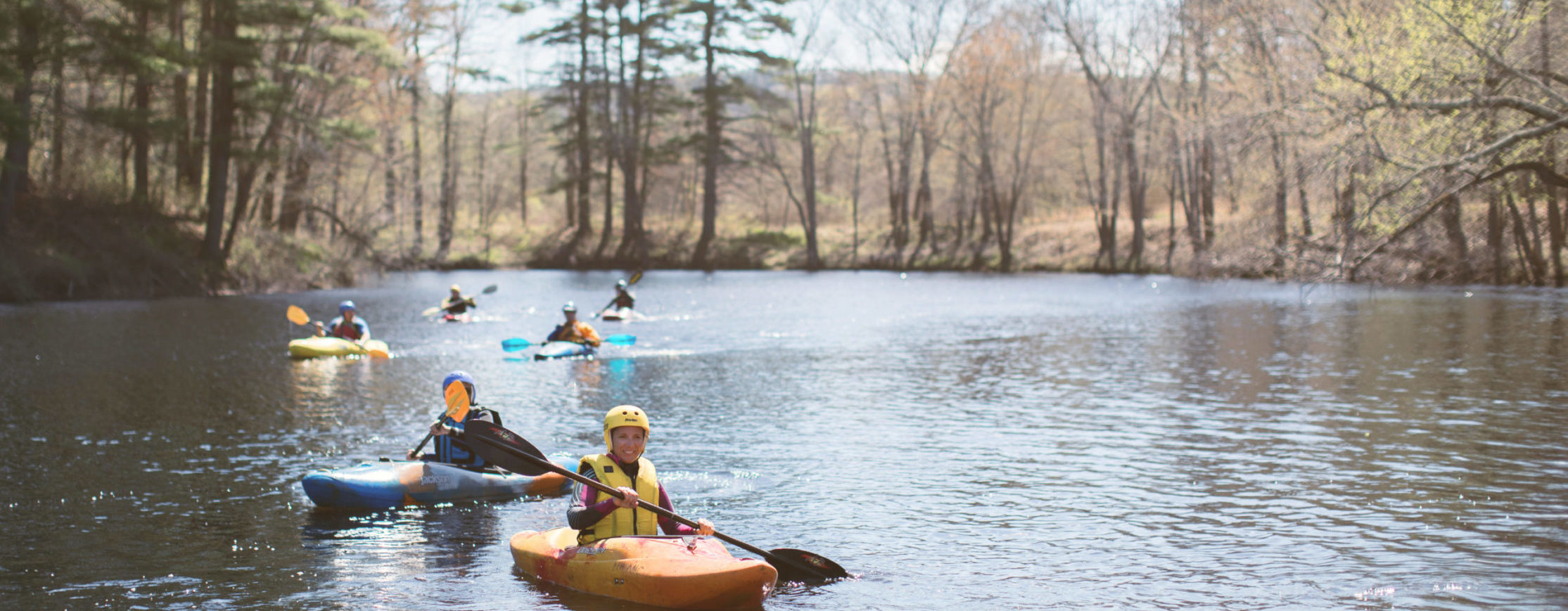 May 4, 2018. Contoocook River, Henniker, New Hampshire-- A volunteer-led whitewater kayaking class supported by the AMC. Photo by Paula Champagne.